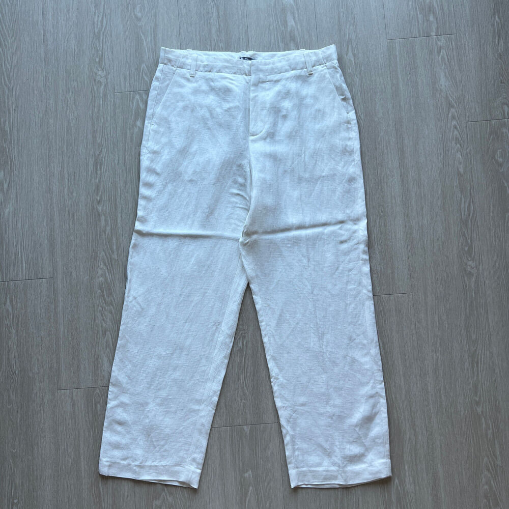 Madewell Mid-Rise Straight Pants Linen Blend Womens Size 14 White See Through